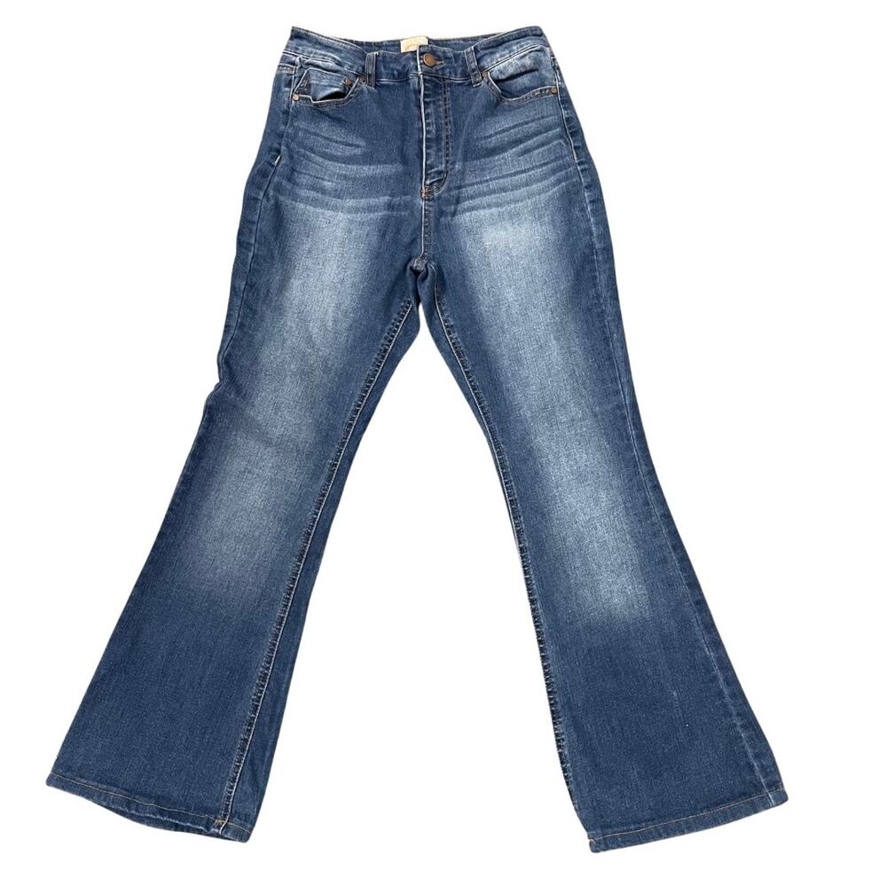 GB Wide Leg Flare Jeans Stretch Denim High Waist Crop Faded Juniors sz 7 Blue